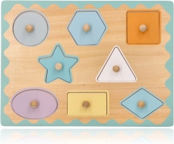 Puzzle din lemn de încastrat cu butoni – forme