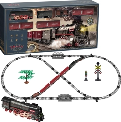 Tren electric – locomotivă cu aburi cu sunet, lumină și fum pe baterii