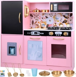Bucătărie retro din lemn pentru copii cu frigider și cuptor
