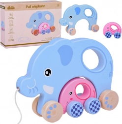 Elefant din lemn de tras 2‑în‑1 – familie pentru primii pași
