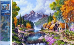 Pictură cu diamante cabană lângă râul de munte 30 × 40 cm