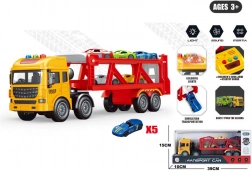 Camion de tractare cu platformă și 5 mașinuțe