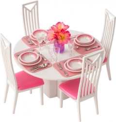 Set de mobilier pentru păpuși – sufragerie cu masă, scaune și veselă, 43 de piese