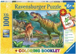 Puzzle lumea preistorică a dinozaurilor XXL 100 piese + carte de colorat RAVENSBURGER