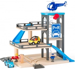 Parcare din lemn pe mai multe niveluri cu platformă de aterizare pentru elicopter