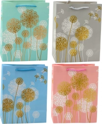 Sacoșă cadou cu motiv de păpădie cu accente aurii 23 x 18 x 10,5 cm