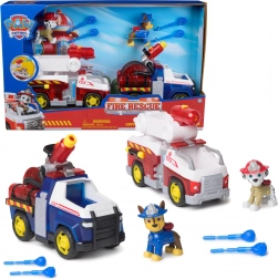 Paw Patrol pompieri – figurine Chase și Marshall cu vehicule și proiectile de apă