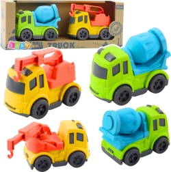 Set de construcție cu mașinuțe din bioplastic – betonieră și autovehicul de tractare cu cârlig
