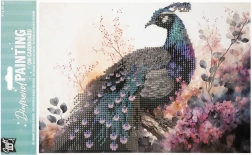Pictură cu diamante pe placă – păun 29 × 21 cm