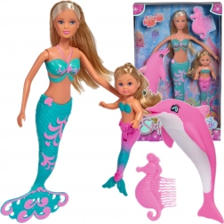 Steffi Love Mermaid Friends – set de păpuși sirene Steffi și Evi cu delfin și pieptene