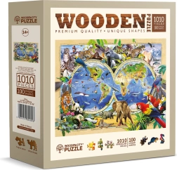 Puzzle din lemn hartă a lumii cu animale 1010 piese WOODEN CITY