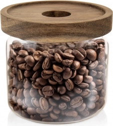 Borcan din sticlă pentru alimente vrac cu capac din lemn și garnitură 500 ml