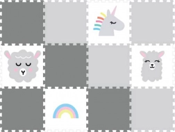 Covor puzzle din spumă pentru camera copiilor Unicorn gri, 12 piese