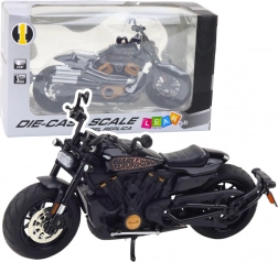 model metalic chopper motocicletă 1:12, negru cu elemente aurii, cu lumini și sunete