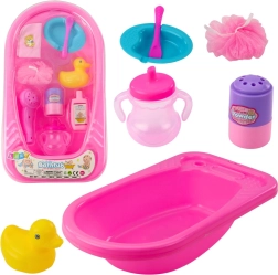 Set de baie pentru păpuși cu cădiță și accesorii – roz