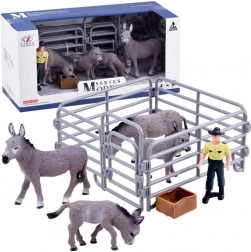 Seria animale de fermă – set de capre din țarc, figurine – Măgar