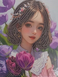 Pictură cu diamante Fata cu flori pe pânză 23x30 cm