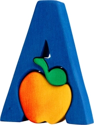 fauna alfabet litera a – măr puzzle din lemn cu piese de încastrat