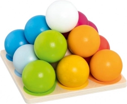 Piramida de construcție din lemn cu bile colorate