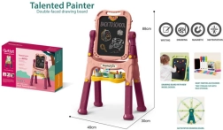 Tablă artistică pentru copii 48 piese – roz, dublă față cu cretă și magnetică