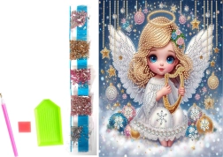 Pictură cu diamante pe pânză – îngeraș de Crăciun 23 × 30 cm