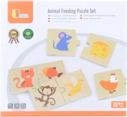 VIGA puzzle din lemn hrănește animăluțul – ce mănâncă animalele, 24 de piese