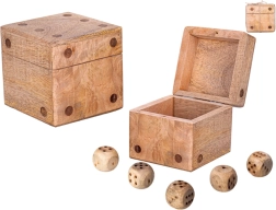 Cub din lemn de mango cu cutie de depozitare și set de 5 zaruri