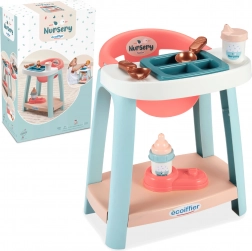 ecoiffier nursery set pentru hrănirea păpușilor cu scaun de masă și accesorii, 7 piese