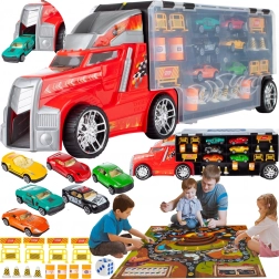 Camion de marfă cu mașinuțe, set din 23 piese