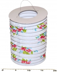 Lampion cilindru de hârtie Alb cu flori 15 cm