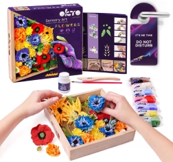 Set creativ diy flori cu ramă din lemn 21x21 cm