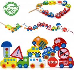 Woopie Green mărgele din lemn de înșirat vehicule 13 pcs