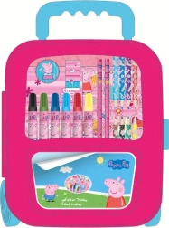 Troler roz pentru materiale artistice PEPPA PIG pentru copii