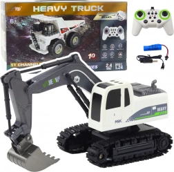 Excavator pe șenile RC 1:24 cu iluminare și sunete HEAVY TRUCK – alb