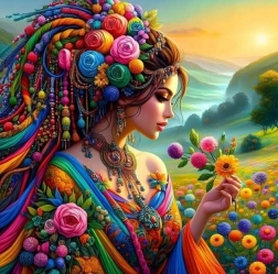 Pictură cu diamante – fată în val de culori 30 × 40 cm