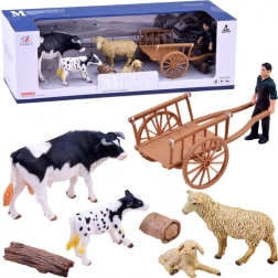 Set figurine fermă – animale pictate manual și fermier cu accesorii – B