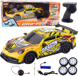 Mașină sport RC cu caroserie iluminată și roți de drift – galbenă