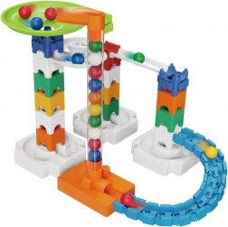 Pistă cu bile, 63 piese, din plastic reciclat