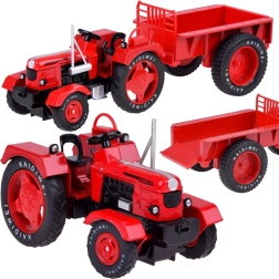tractor roșu metalic cu remorcă 1:18 cu roți din cauciuc