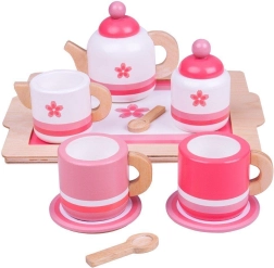 Set de ceai din lemn roz Bigjigs Toys