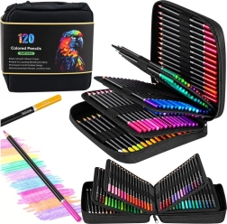 Set de 120 de creioane colorate Soft Core în penar, cu 2 caiete de schițe