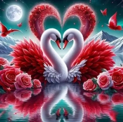 Pictură cu diamante lebede îndrăgostite 30 × 40 cm