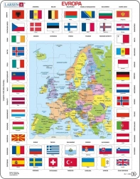 Puzzle Harta Europei și steaguri 70 piese
