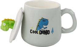 Cană ceramică cu model de dinozaur și capac 350 ml