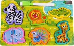 Tablă din lemn cu suprafață dublă și puzzle-uri cu animale – Safari