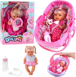 Păpușă interactivă bebeluș în marsupiu cu sunete și accesorii 30 cm