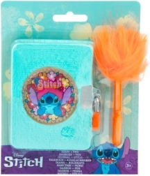 Jurnal plușat Disney Stitch cu lacăt și pix pufos