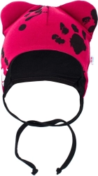 căciulă din bumbac pentru copii cu urechiușe New Baby Paw roz închis (6–9 luni)