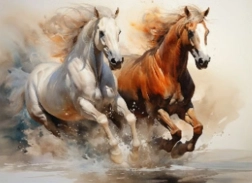 Pictură cu diamante cai în galop 30 × 40 cm