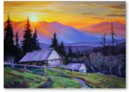 Pictură cu diamante – munți la apus 40 × 30 cm